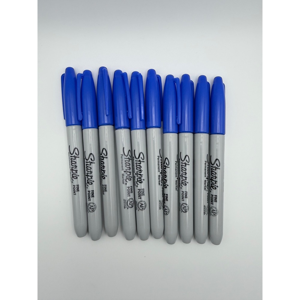 Sharpie Fine Point Permanent Markers Blue Ink 10 Count Set Office‎ School Supply